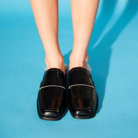 Yosi Samra Odessa Black leather and Shearling Loafer Mule - Picture 9 of 9